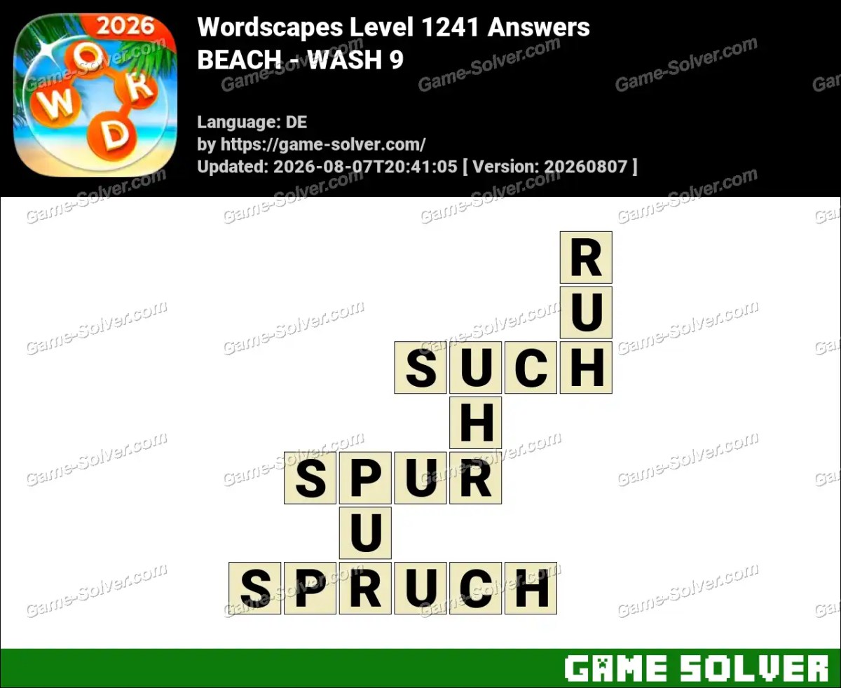 Wordscapes Deutsche Level 1241 Answers — BEACH - WASH 9