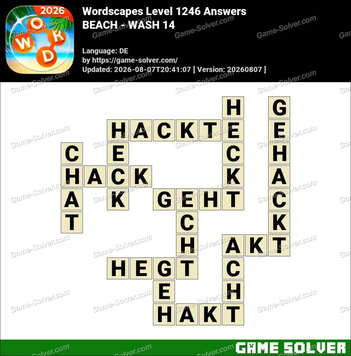 Wordscapes Deutsche Level 1246 Answers — BEACH - WASH 14