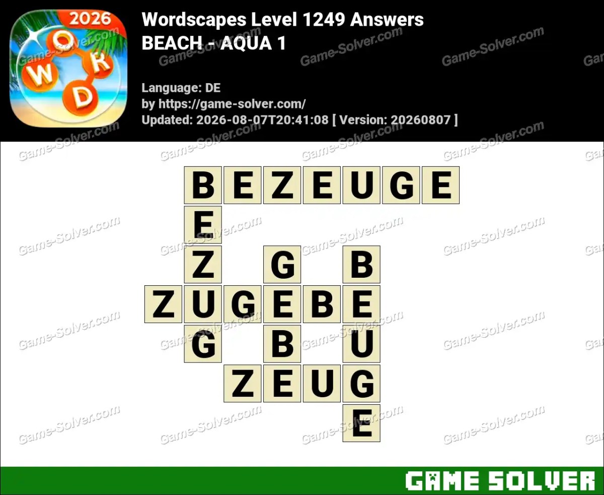 Wordscapes Deutsche Level 1249 Answers — BEACH - AQUA 1