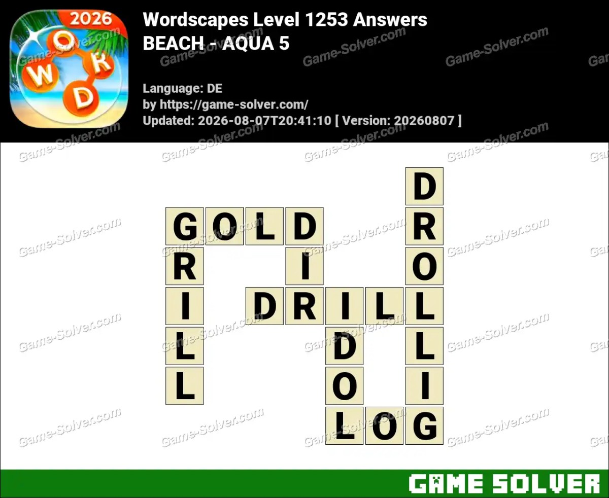 Wordscapes Deutsche Level 1253 Answers — BEACH - AQUA 5
