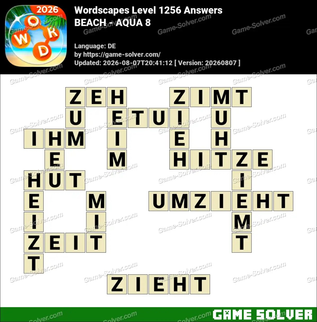 Wordscapes Deutsche Level 1256 Answers — BEACH - AQUA 8