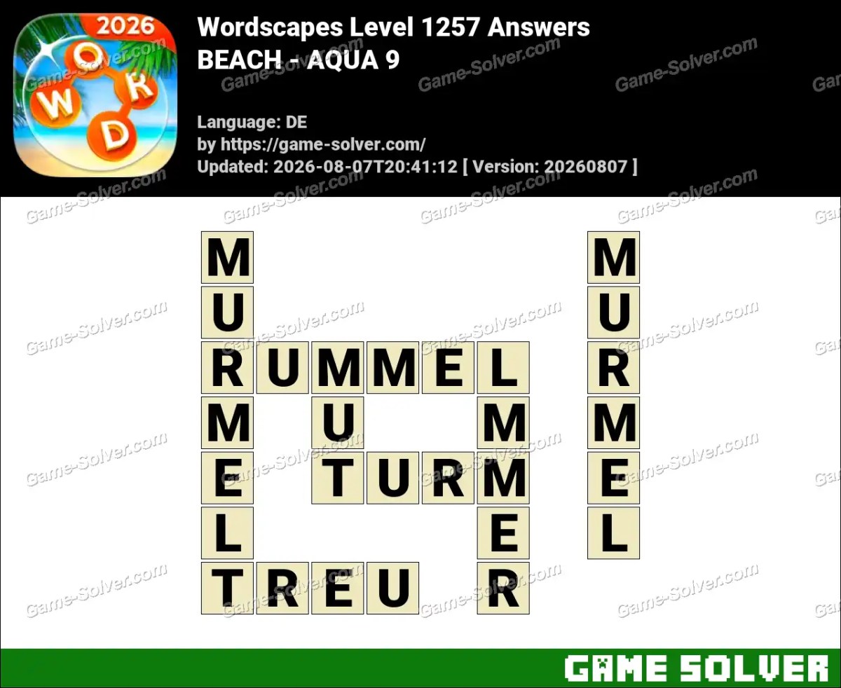 Wordscapes Deutsche Level 1257 Answers — BEACH - AQUA 9