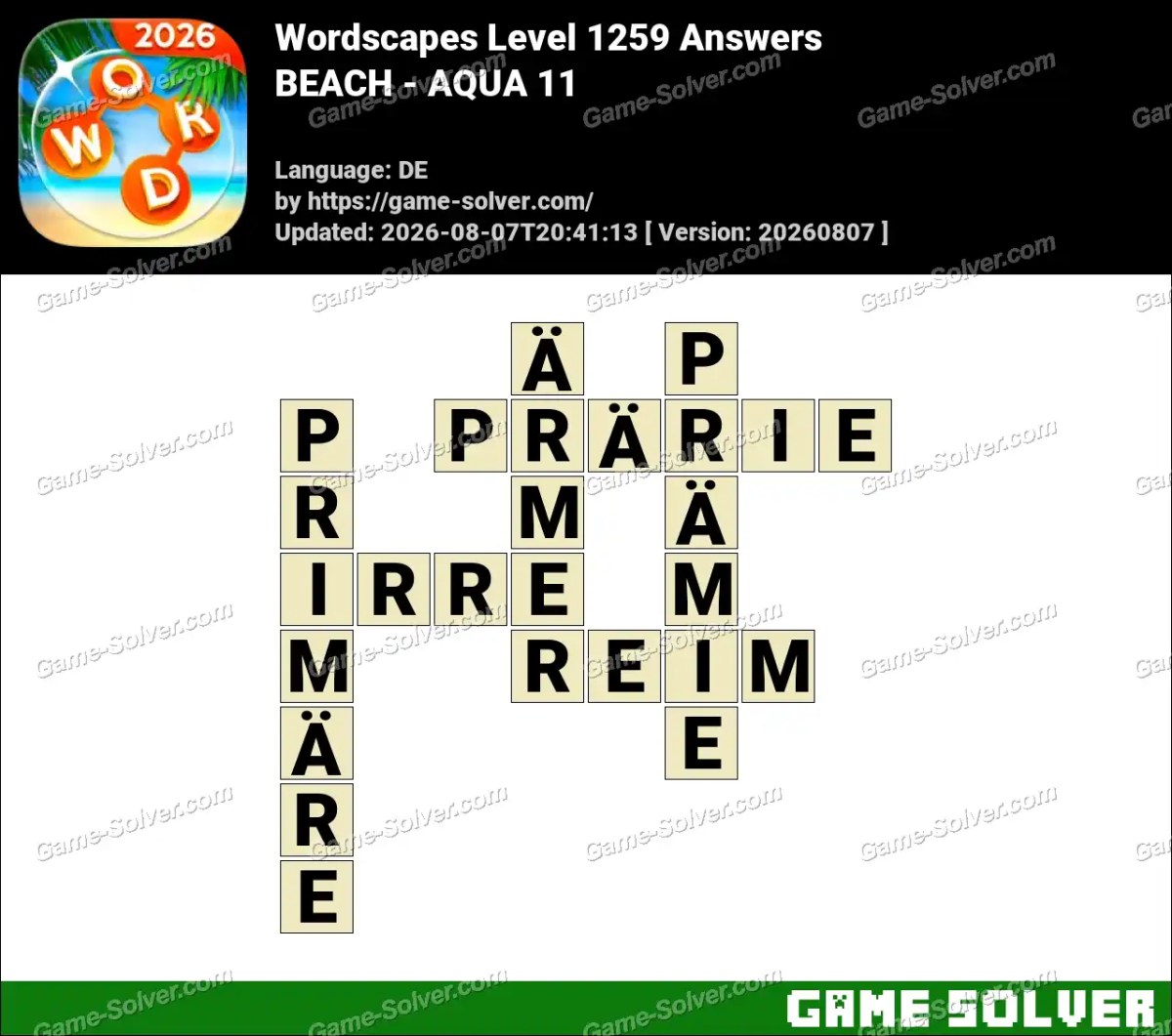 Wordscapes Deutsche Level 1259 Answers — BEACH - AQUA 11