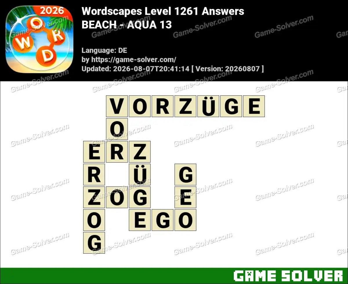 Wordscapes Deutsche Level 1261 Answers — BEACH - AQUA 13