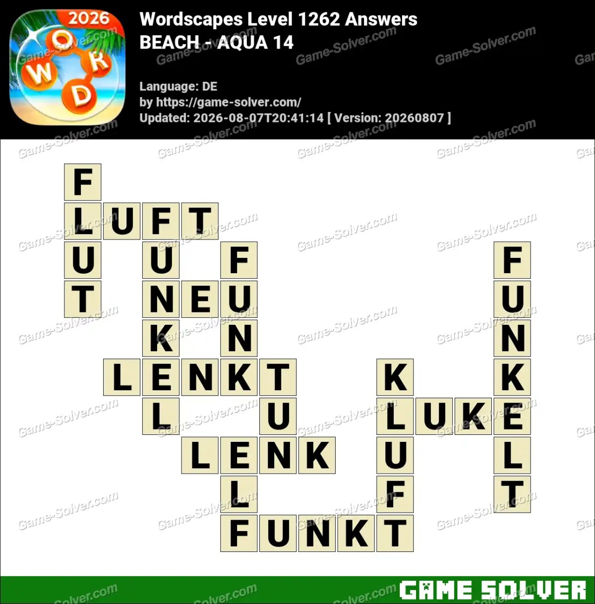 Wordscapes Deutsche Level 1262 Answers — BEACH - AQUA 14