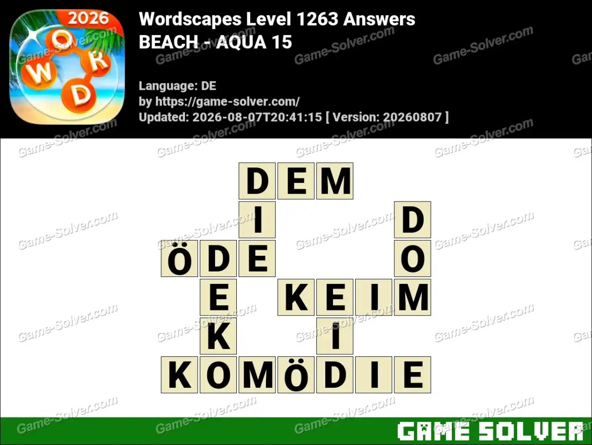 Wordscapes Deutsche Level 1263 Answers — BEACH - AQUA 15