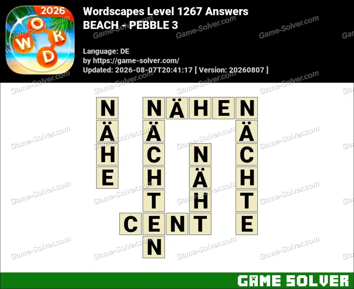 Wordscapes Deutsche Level 1267 Answers — BEACH - PEBBLE 3
