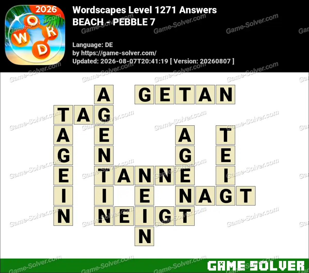 Wordscapes Deutsche Level 1271 Answers — BEACH - PEBBLE 7