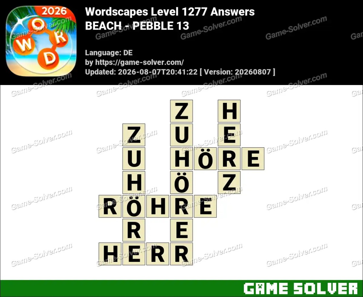 Wordscapes Deutsche Level 1277 Answers — BEACH - PEBBLE 13