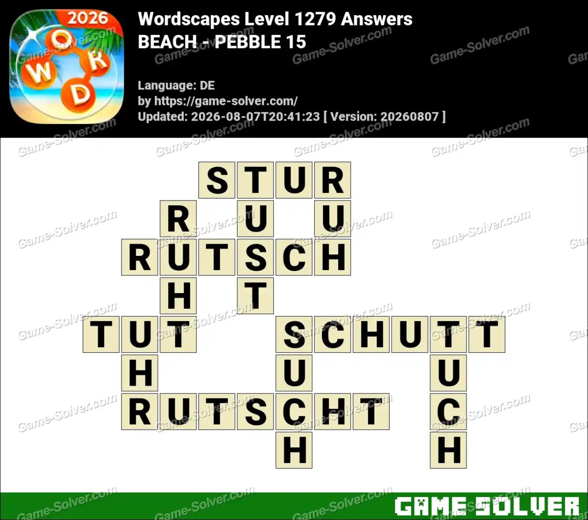 Wordscapes Deutsche Level 1279 Answers — BEACH - PEBBLE 15