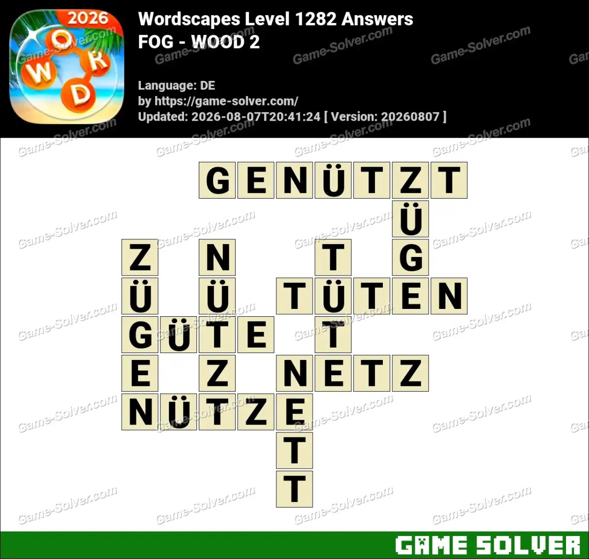 Wordscapes Deutsche Level 1282 Answers — FOG - WOOD 2