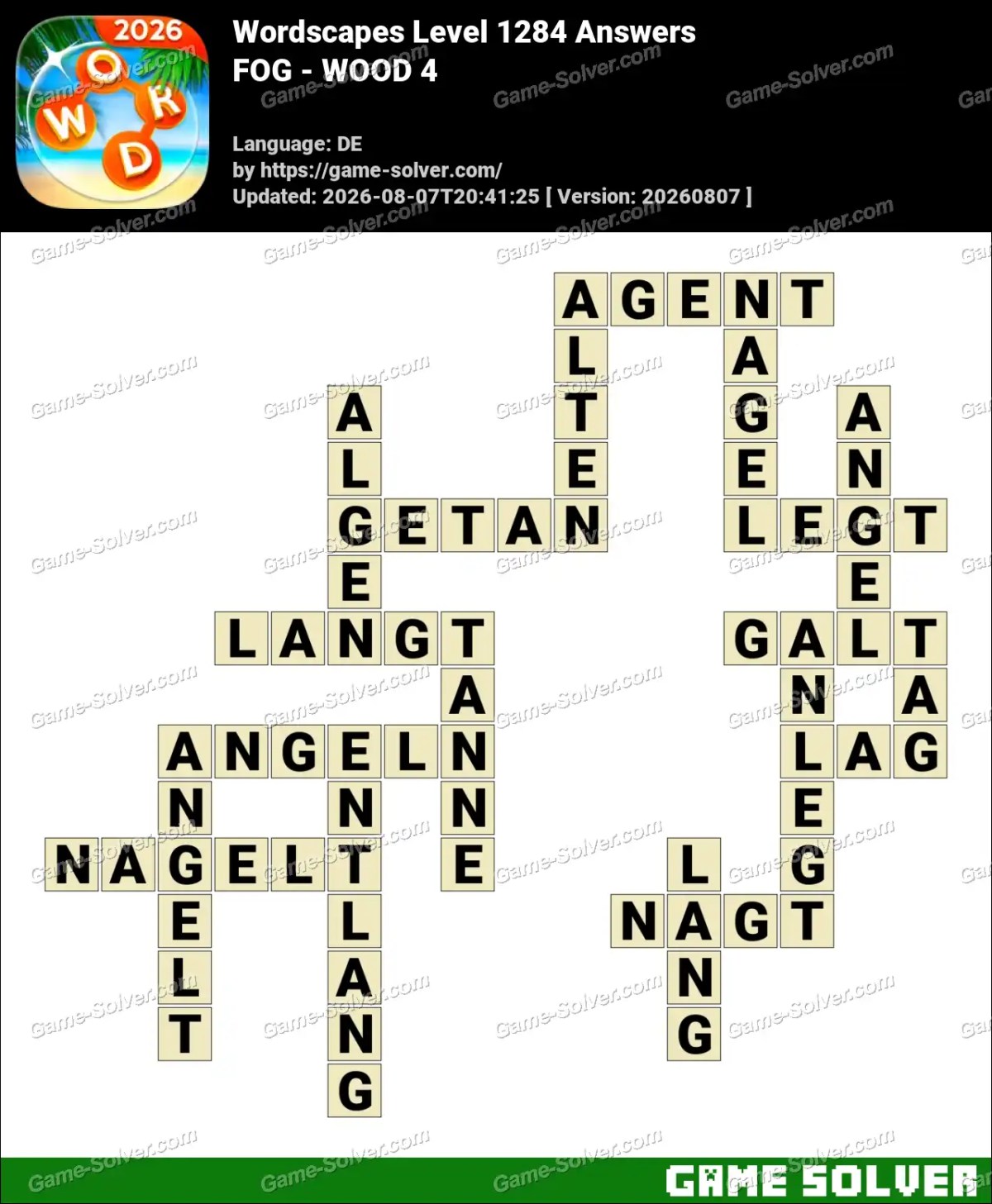 Wordscapes Deutsche Level 1284 Answers — FOG - WOOD 4