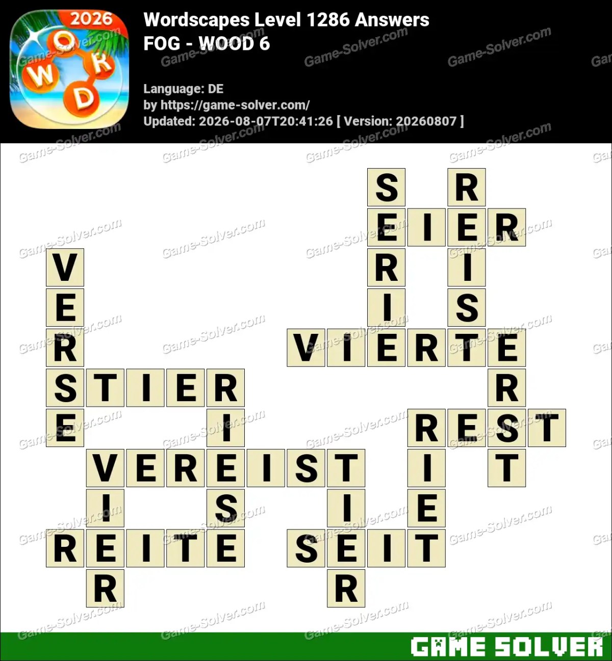 Wordscapes Deutsche Level 1286 Answers — FOG - WOOD 6