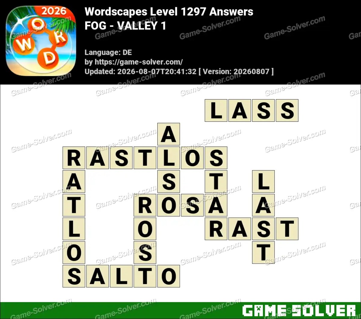 Wordscapes Deutsche Level 1297 Answers — FOG - VALLEY 1