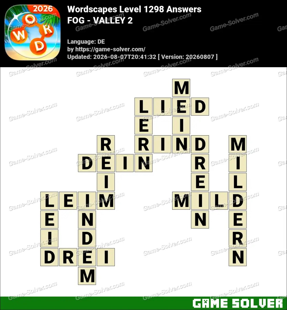 Wordscapes Deutsche Level 1298 Answers — FOG - VALLEY 2