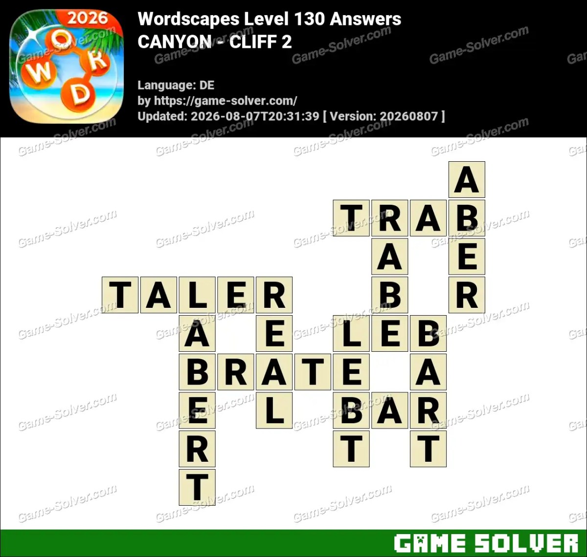 Wordscapes Deutsche Level 130 Answers — CANYON - CLIFF 2 Wordscapes Deutsche Level 130 Answers — CANYON - CLIFF 2