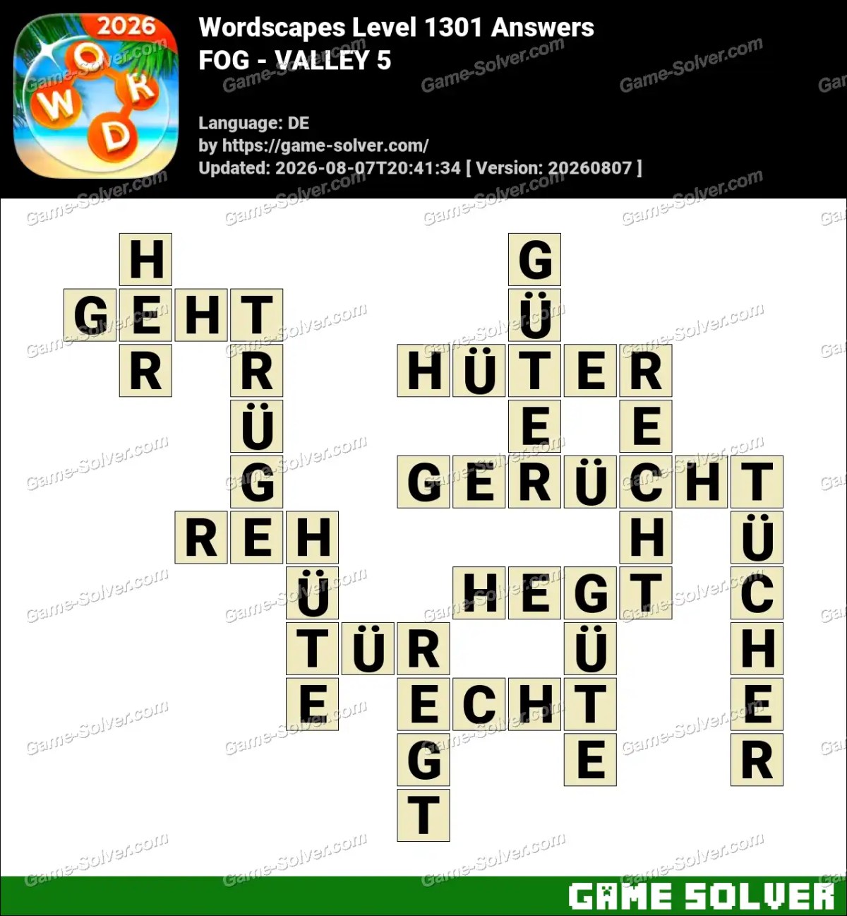 Wordscapes Deutsche Level 1301 Answers — FOG - VALLEY 5