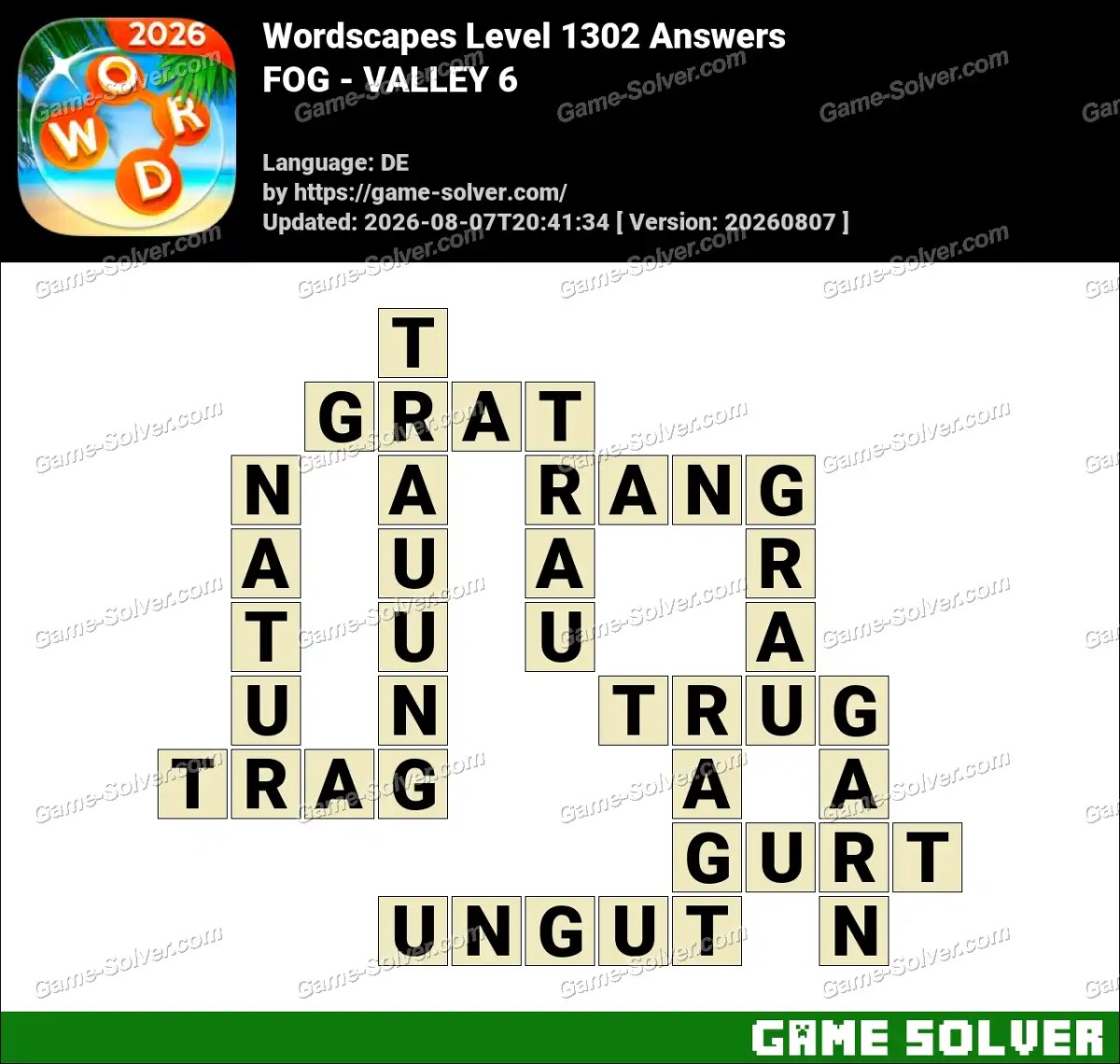 Wordscapes Deutsche Level 1302 Answers — FOG - VALLEY 6