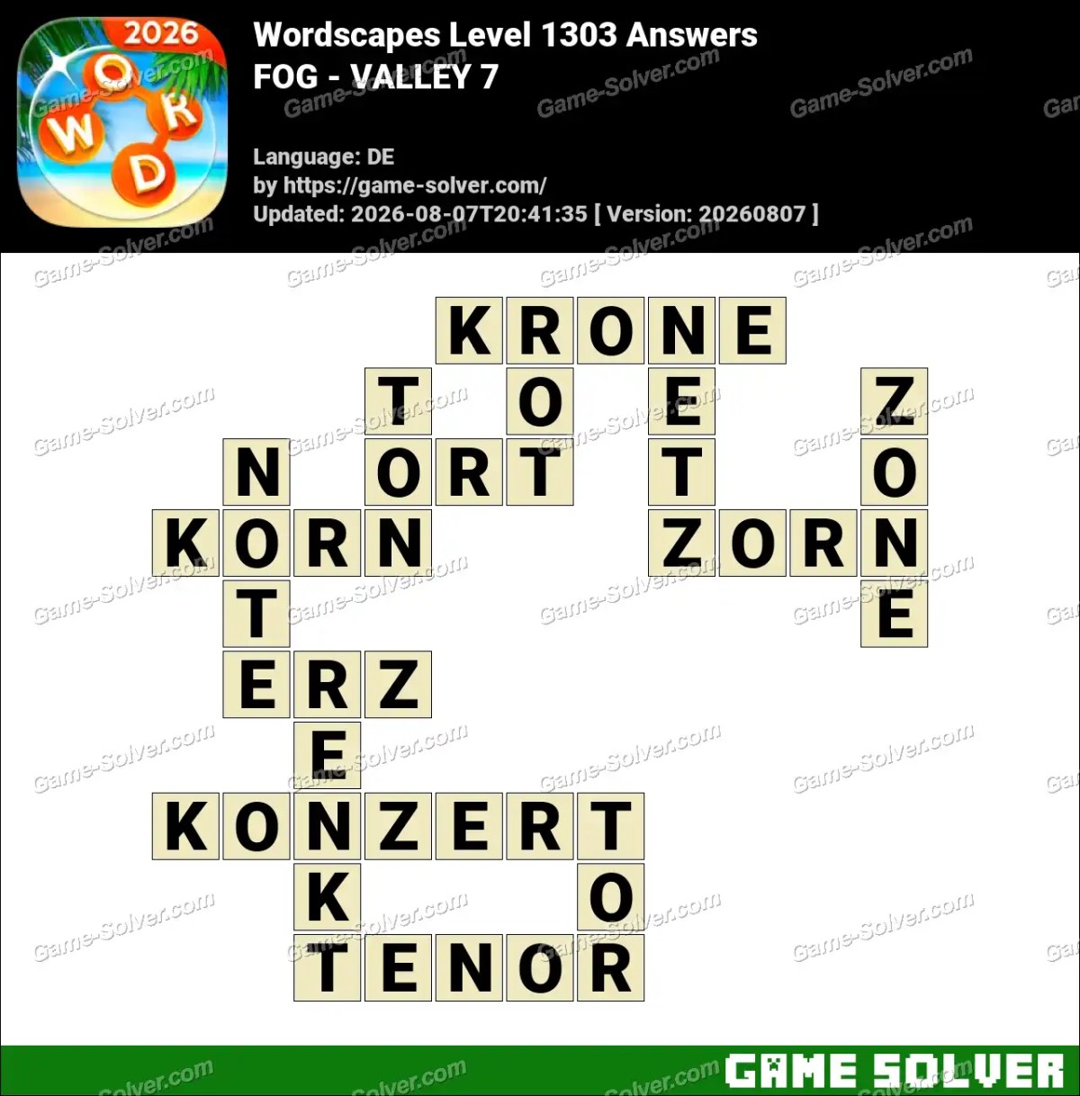 Wordscapes Deutsche Level 1303 Answers — FOG - VALLEY 7