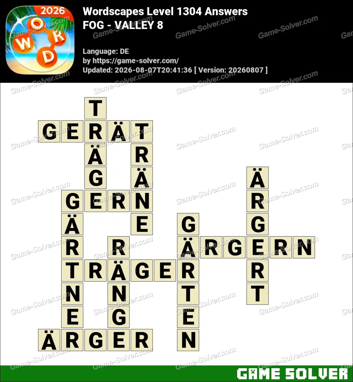 Wordscapes Deutsche Level 1304 Answers — FOG - VALLEY 8