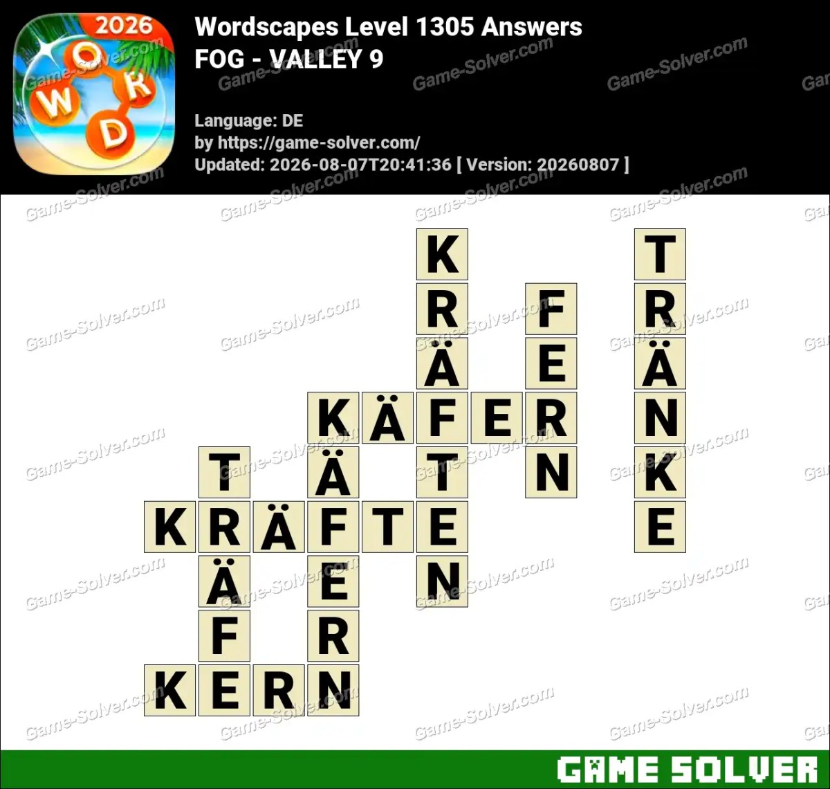 Wordscapes Deutsche Level 1305 Answers — FOG - VALLEY 9