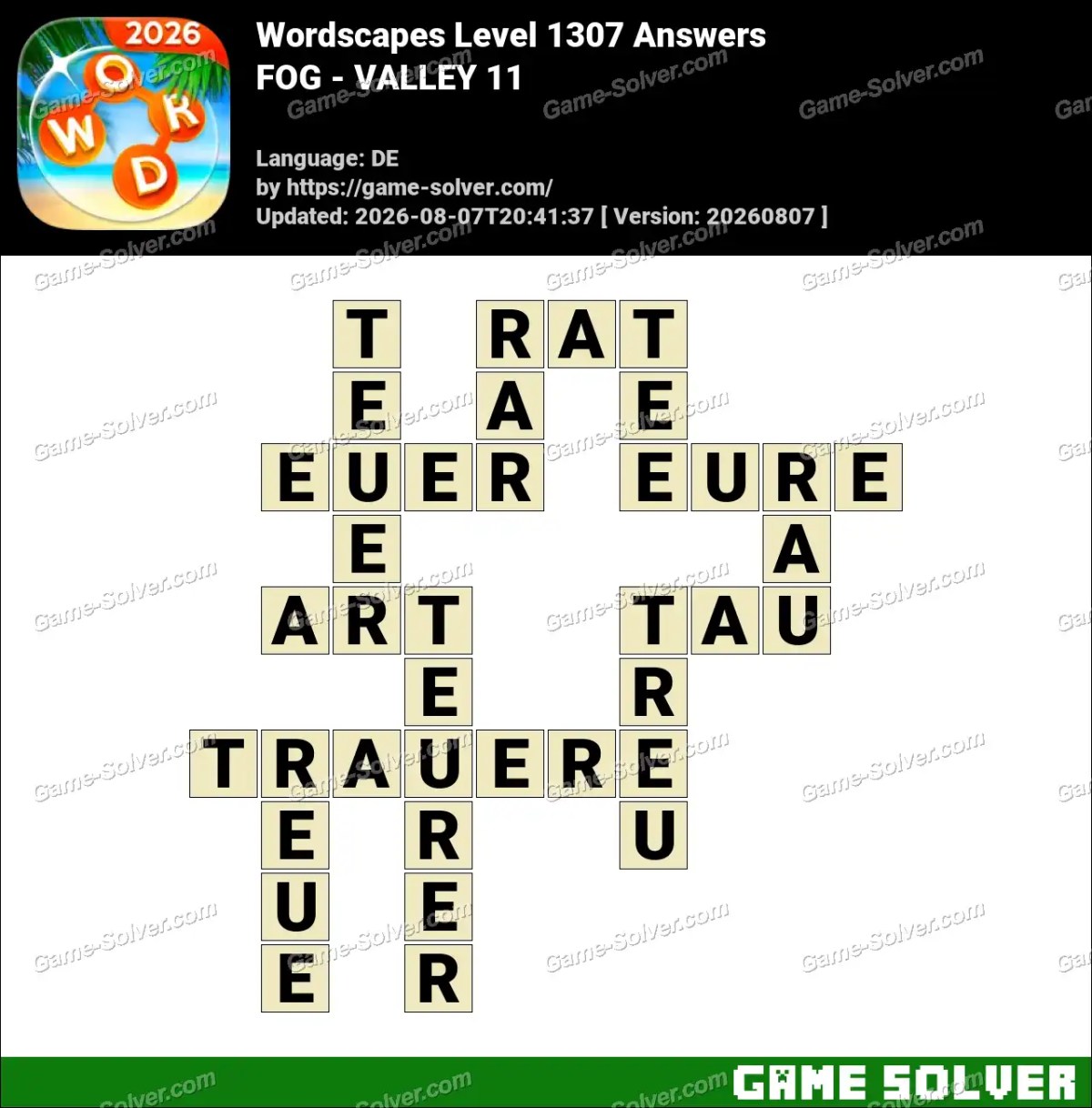 Wordscapes Deutsche Level 1307 Answers — FOG - VALLEY 11
