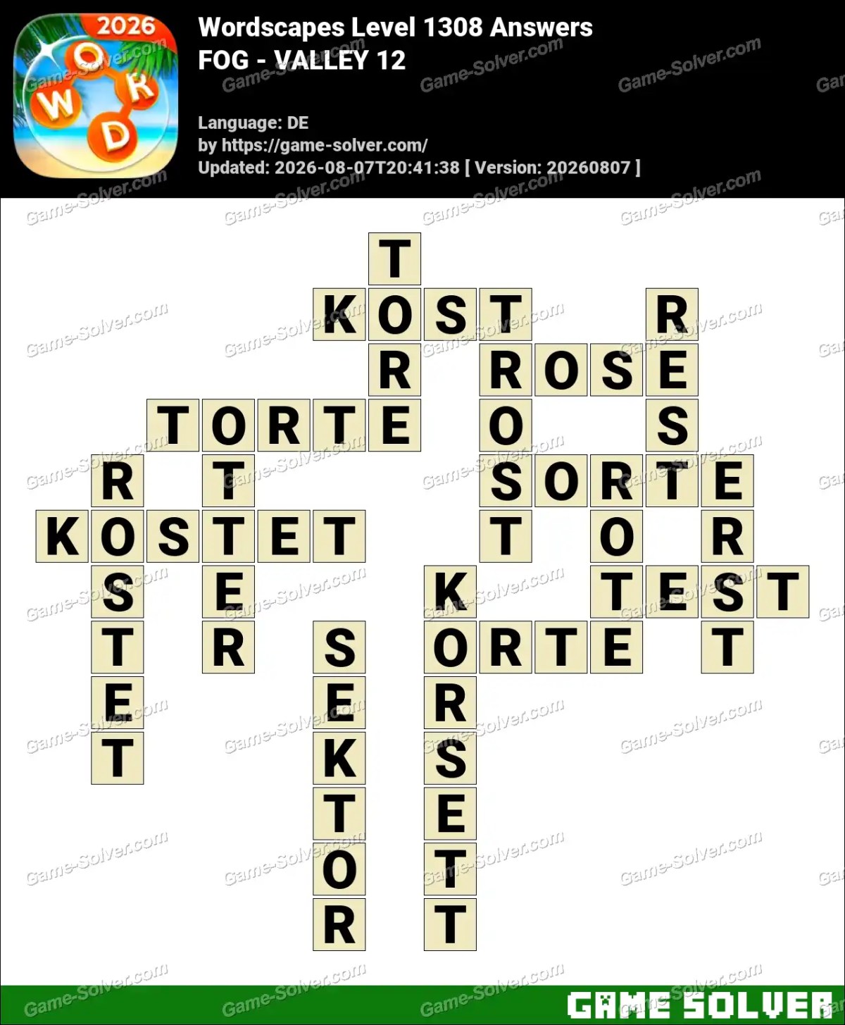 Wordscapes Deutsche Level 1308 Answers — FOG - VALLEY 12