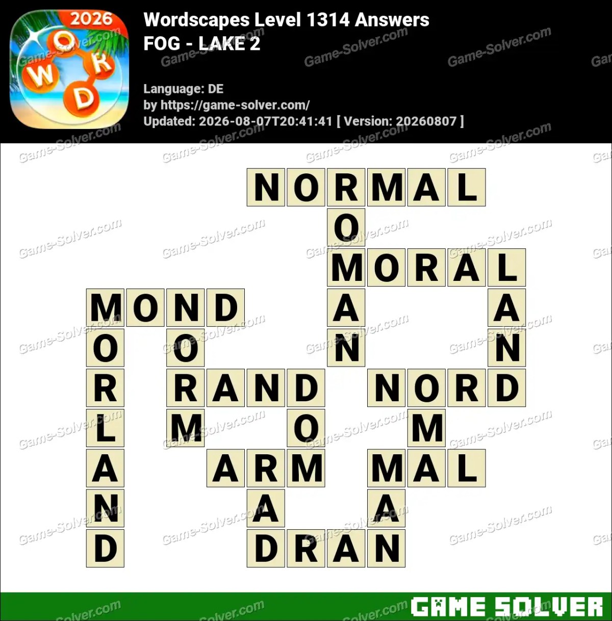 Wordscapes Deutsche Level 1314 Answers — FOG - LAKE 2