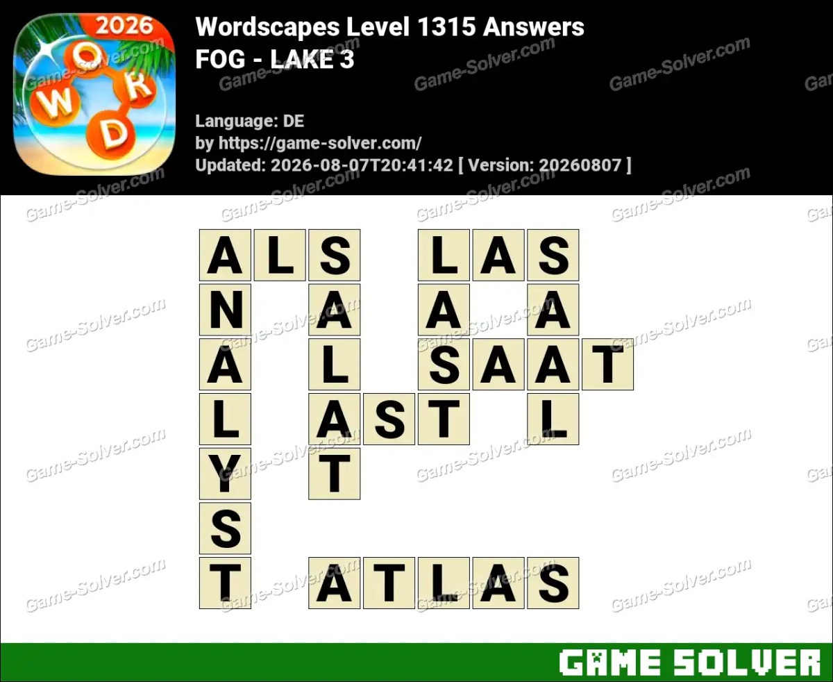 Wordscapes Deutsche Level 1315 Answers — FOG - LAKE 3