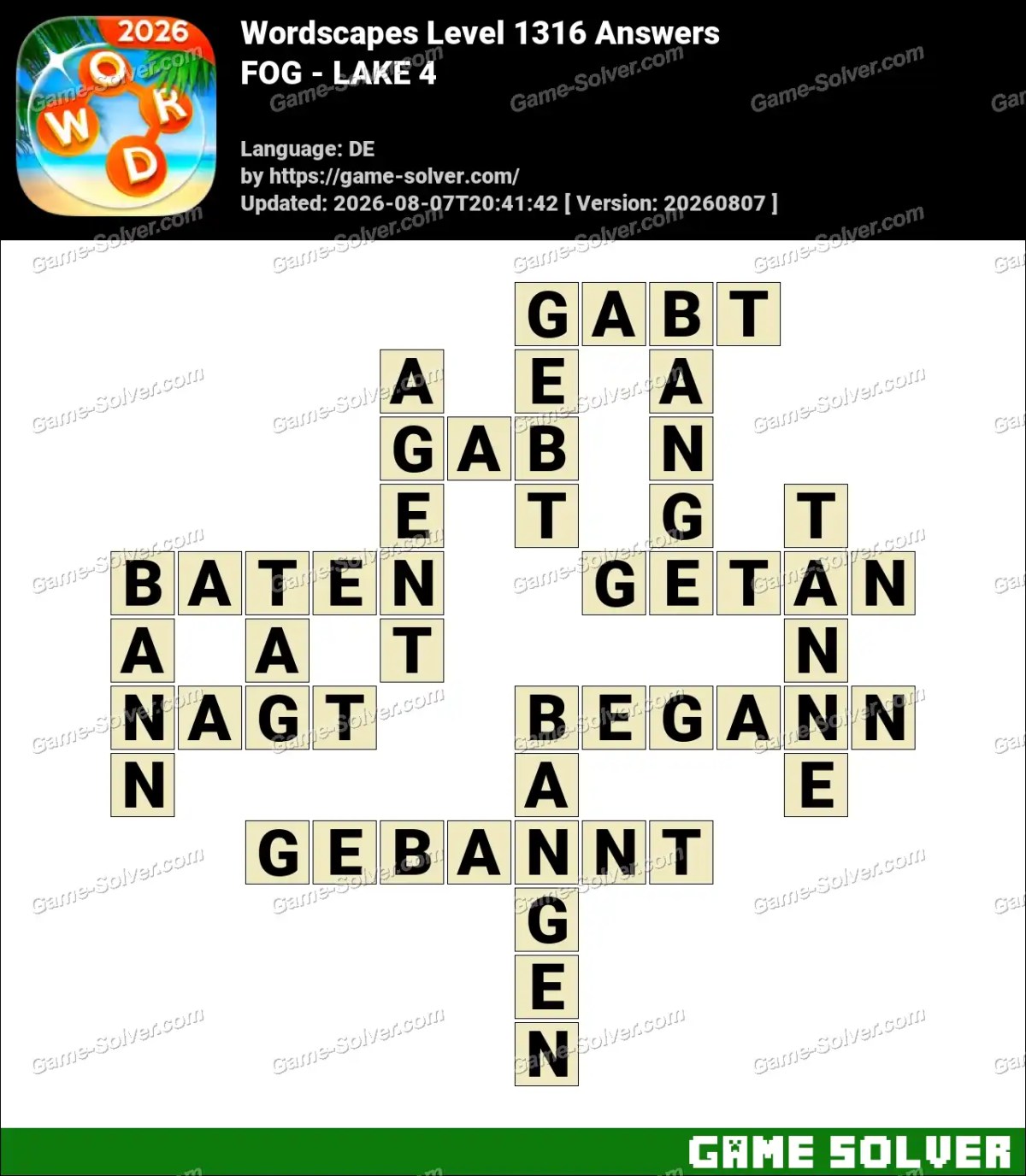 Wordscapes Deutsche Level 1316 Answers — FOG - LAKE 4