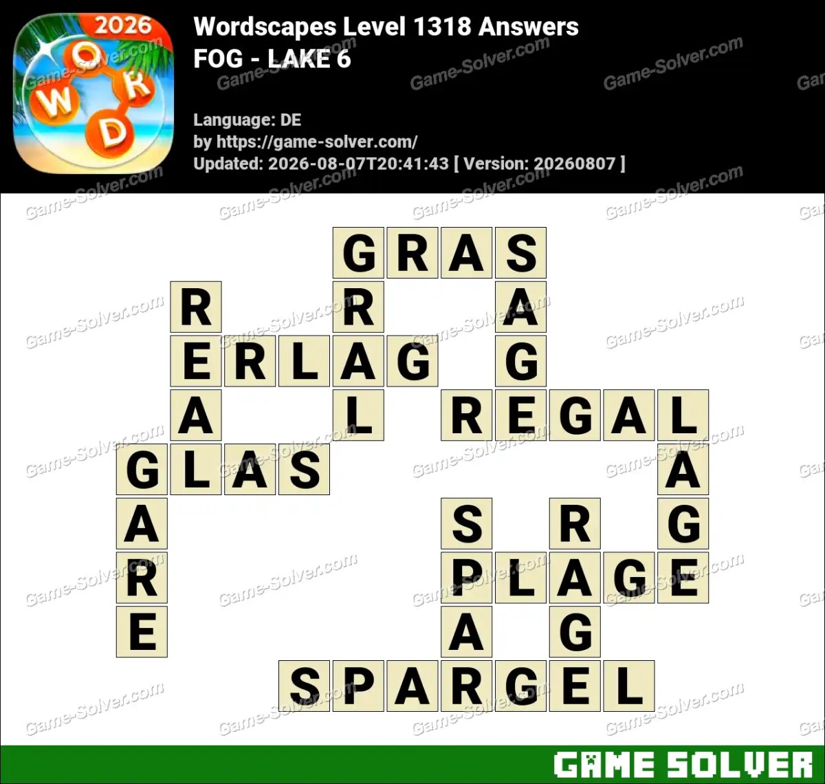 Wordscapes Deutsche Level 1318 Answers — FOG - LAKE 6