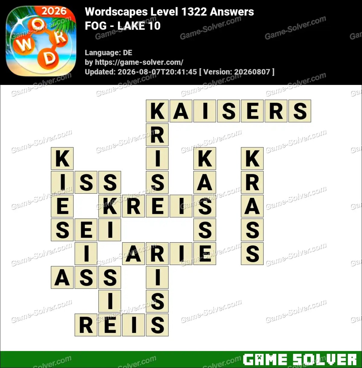 Wordscapes Deutsche Level 1322 Answers — FOG - LAKE 10