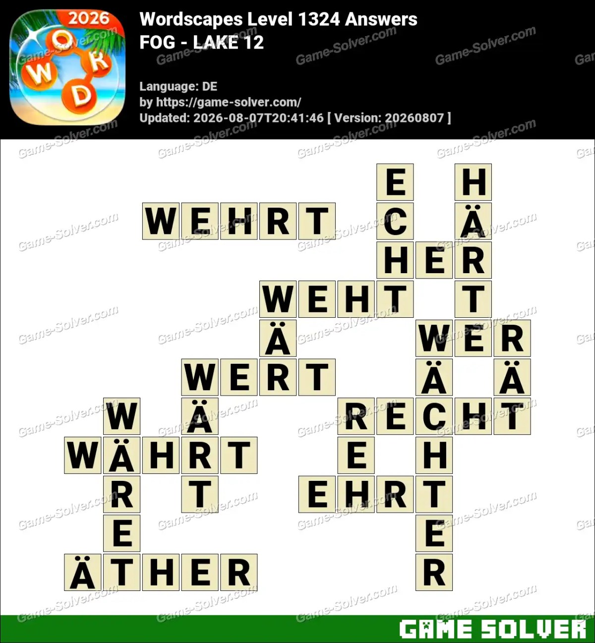 Wordscapes Deutsche Level 1324 Answers — FOG - LAKE 12