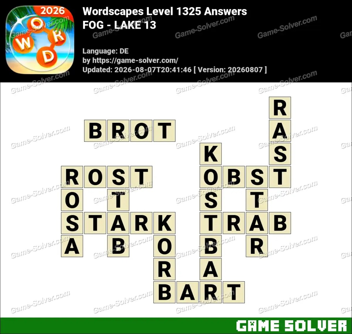 Wordscapes Deutsche Level 1325 Answers — FOG - LAKE 13