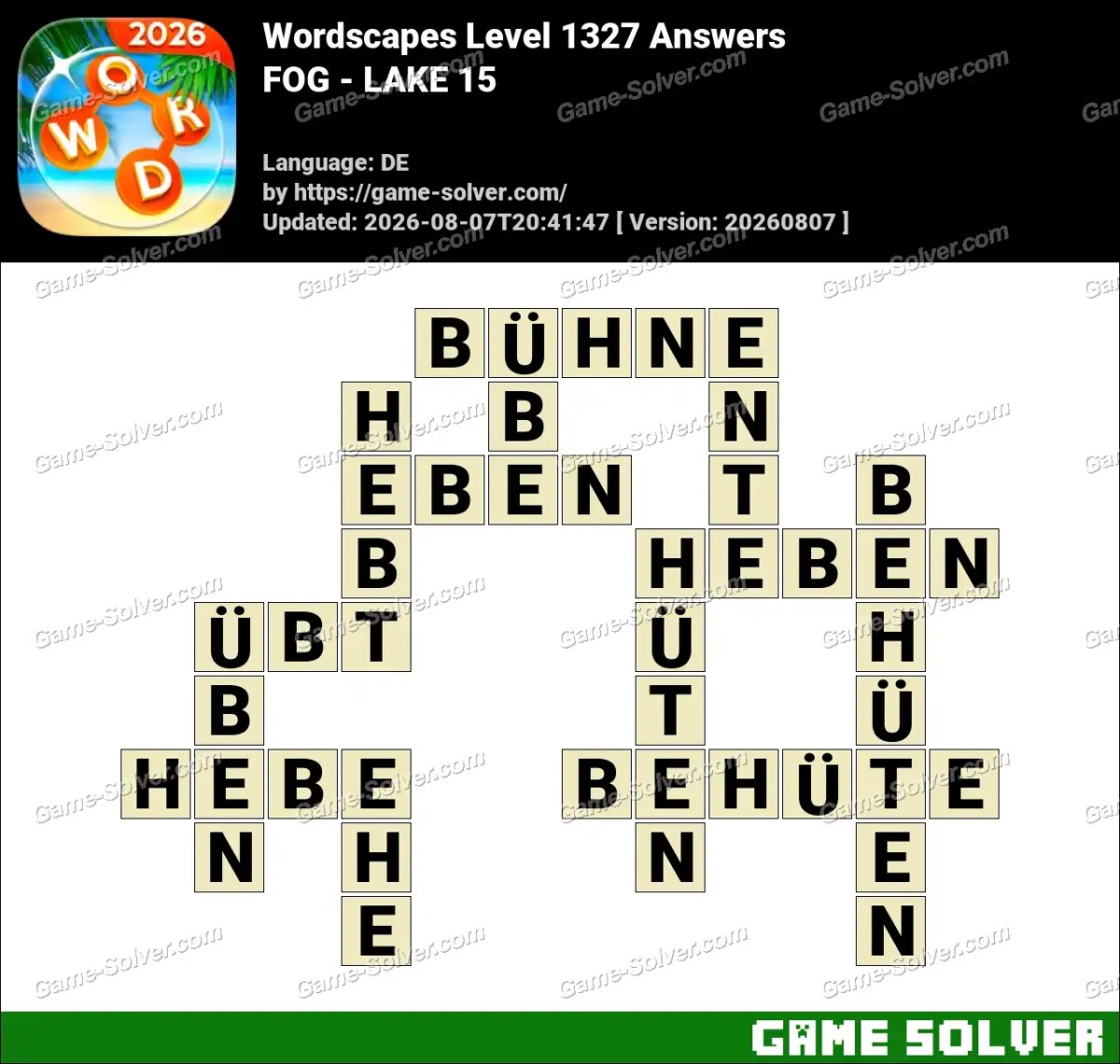 Wordscapes Deutsche Level 1327 Answers — FOG - LAKE 15