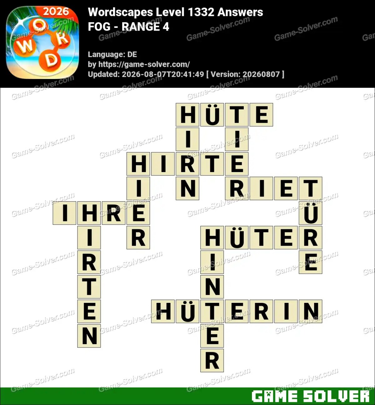 Wordscapes Deutsche Level 1332 Answers — FOG - RANGE 4