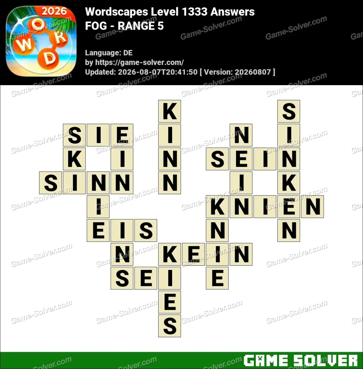 Wordscapes Deutsche Level 1333 Answers — FOG - RANGE 5