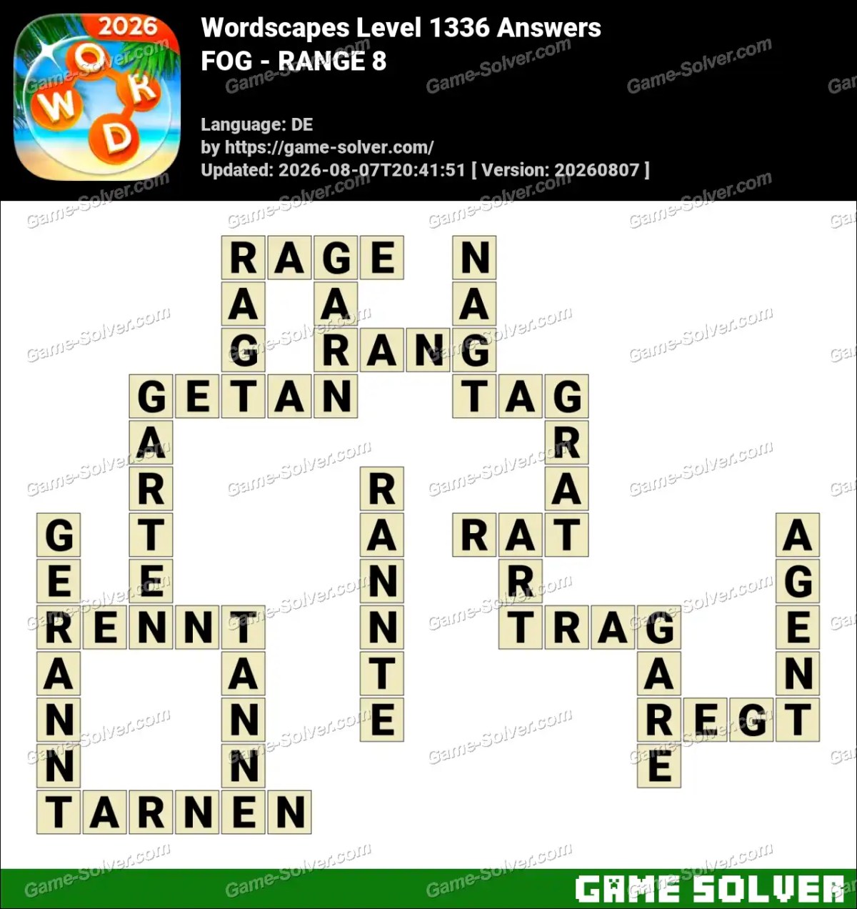 Wordscapes Deutsche Level 1336 Answers — FOG - RANGE 8