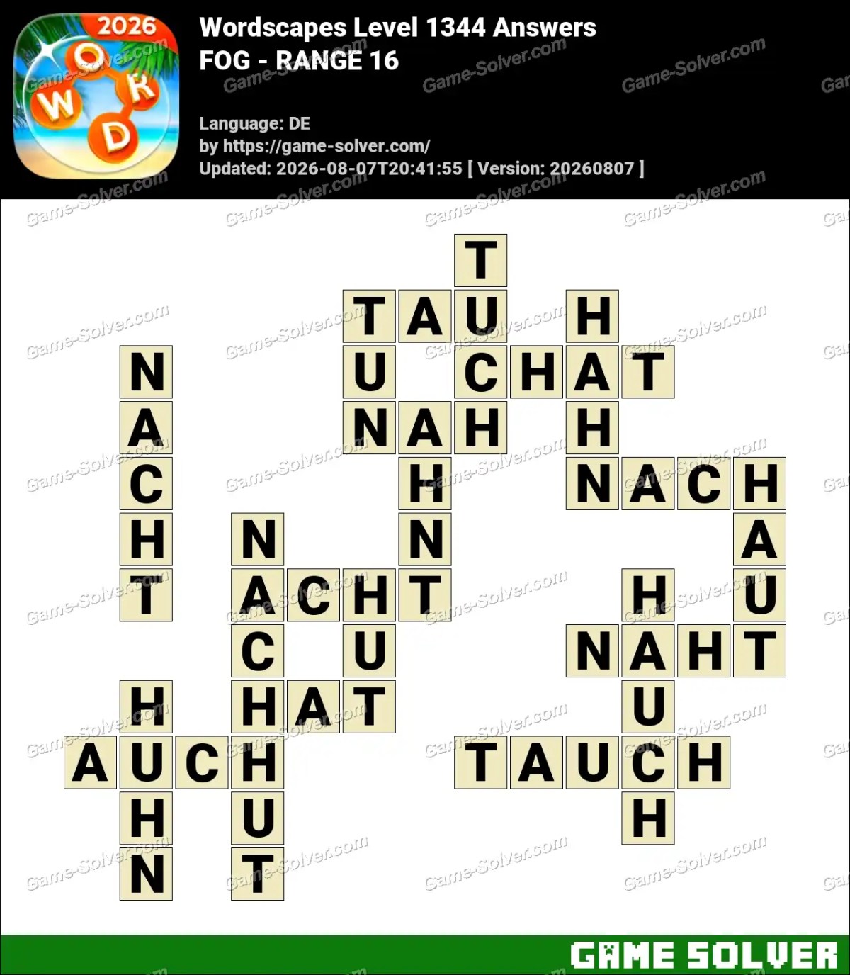 Wordscapes Deutsche Level 1344 Answers — FOG - RANGE 16