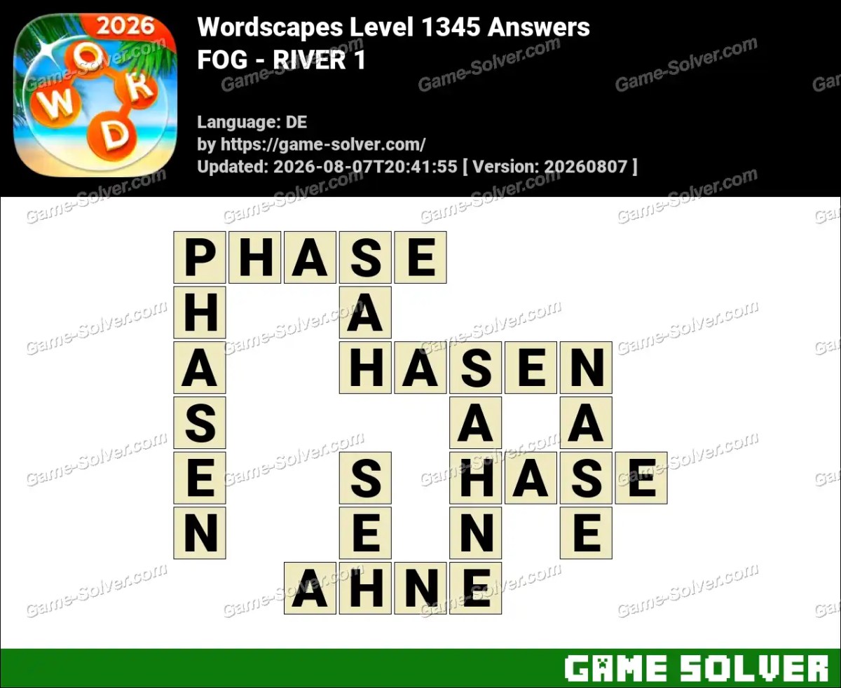 Wordscapes Deutsche Level 1345 Answers — FOG - RIVER 1