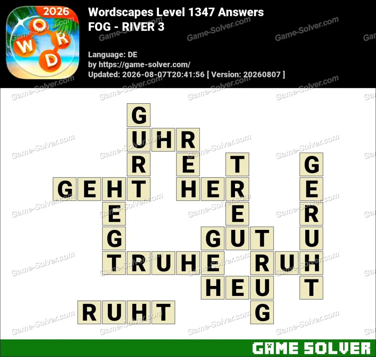 Wordscapes Deutsche Level 1347 Answers — FOG - RIVER 3