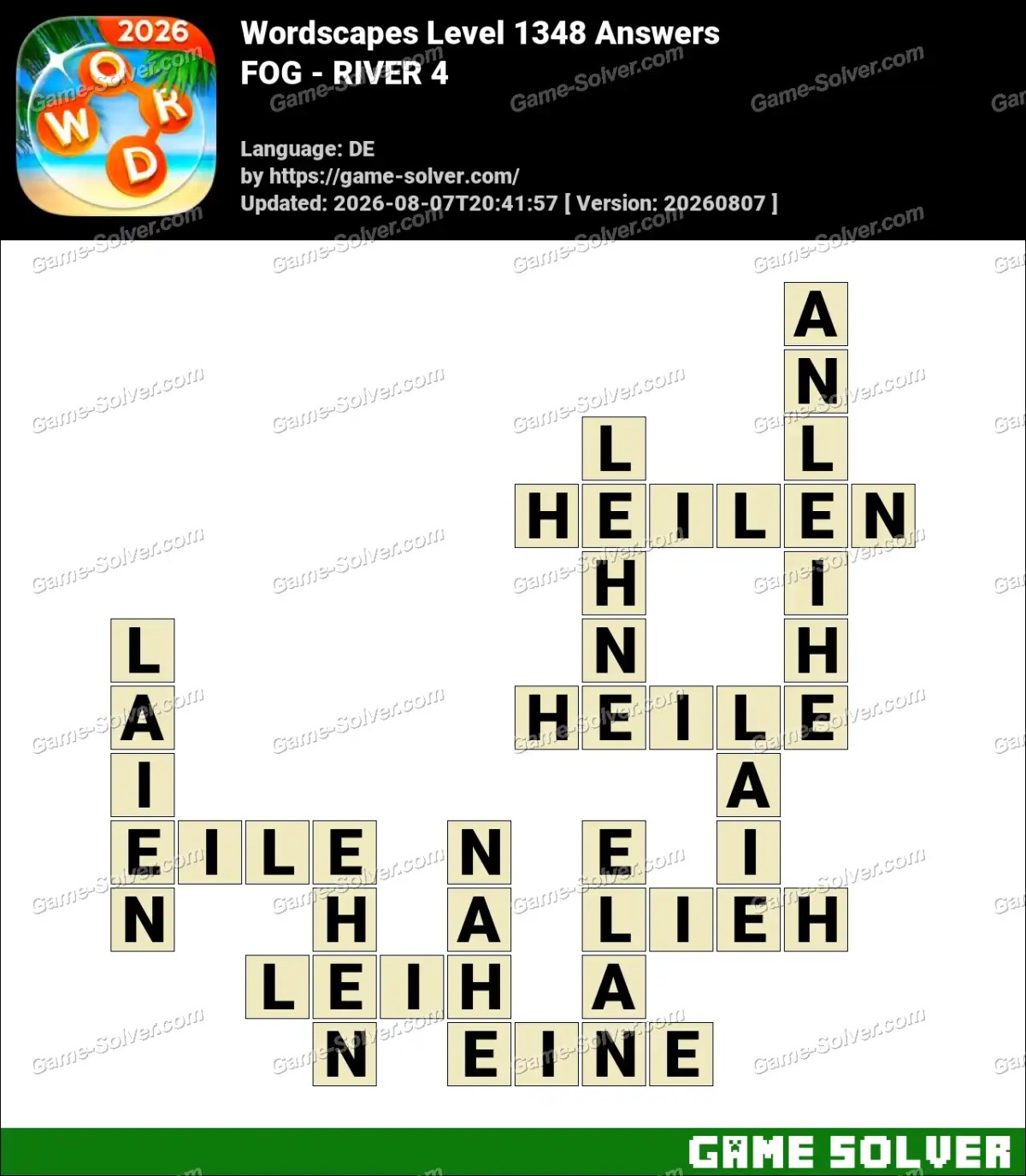 Wordscapes Deutsche Level 1348 Answers — FOG - RIVER 4