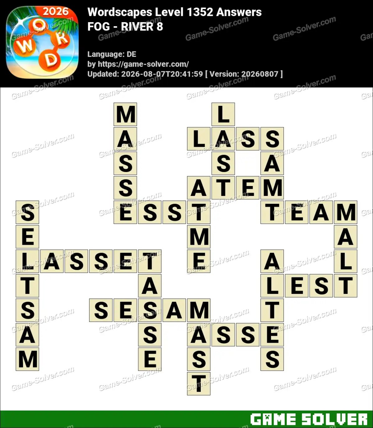 Wordscapes Deutsche Level 1352 Answers — FOG - RIVER 8
