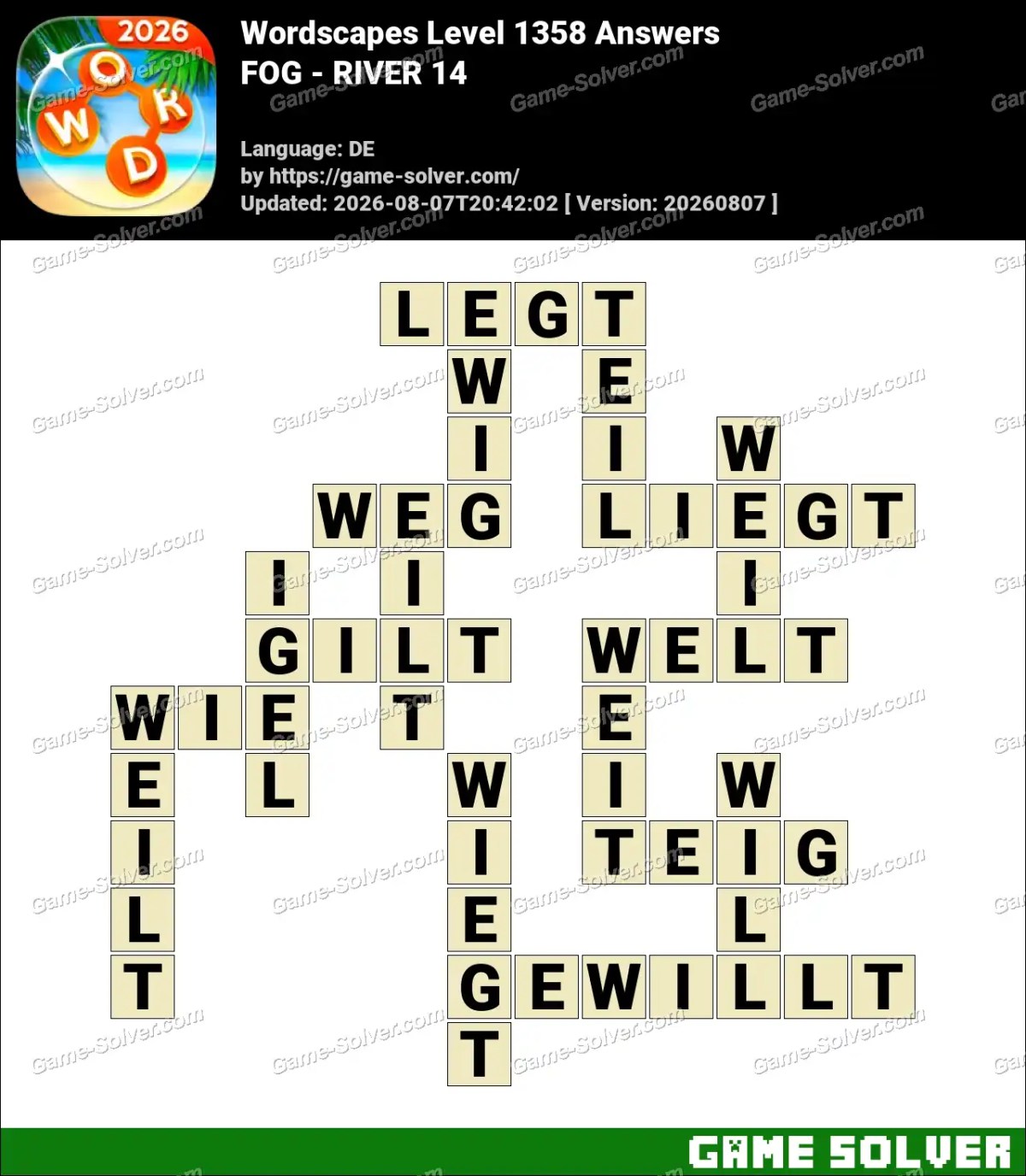 Wordscapes Deutsche Level 1358 Answers — FOG - RIVER 14