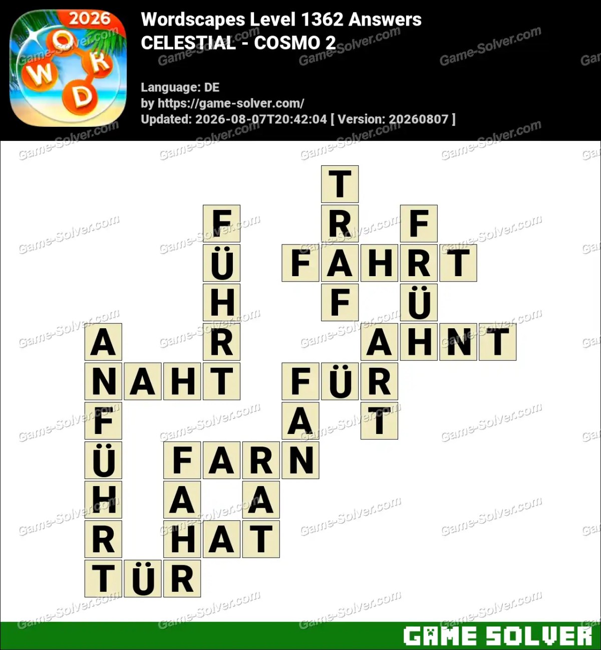 Wordscapes Deutsche Level 1362 Answers — CELESTIAL - COSMO 2