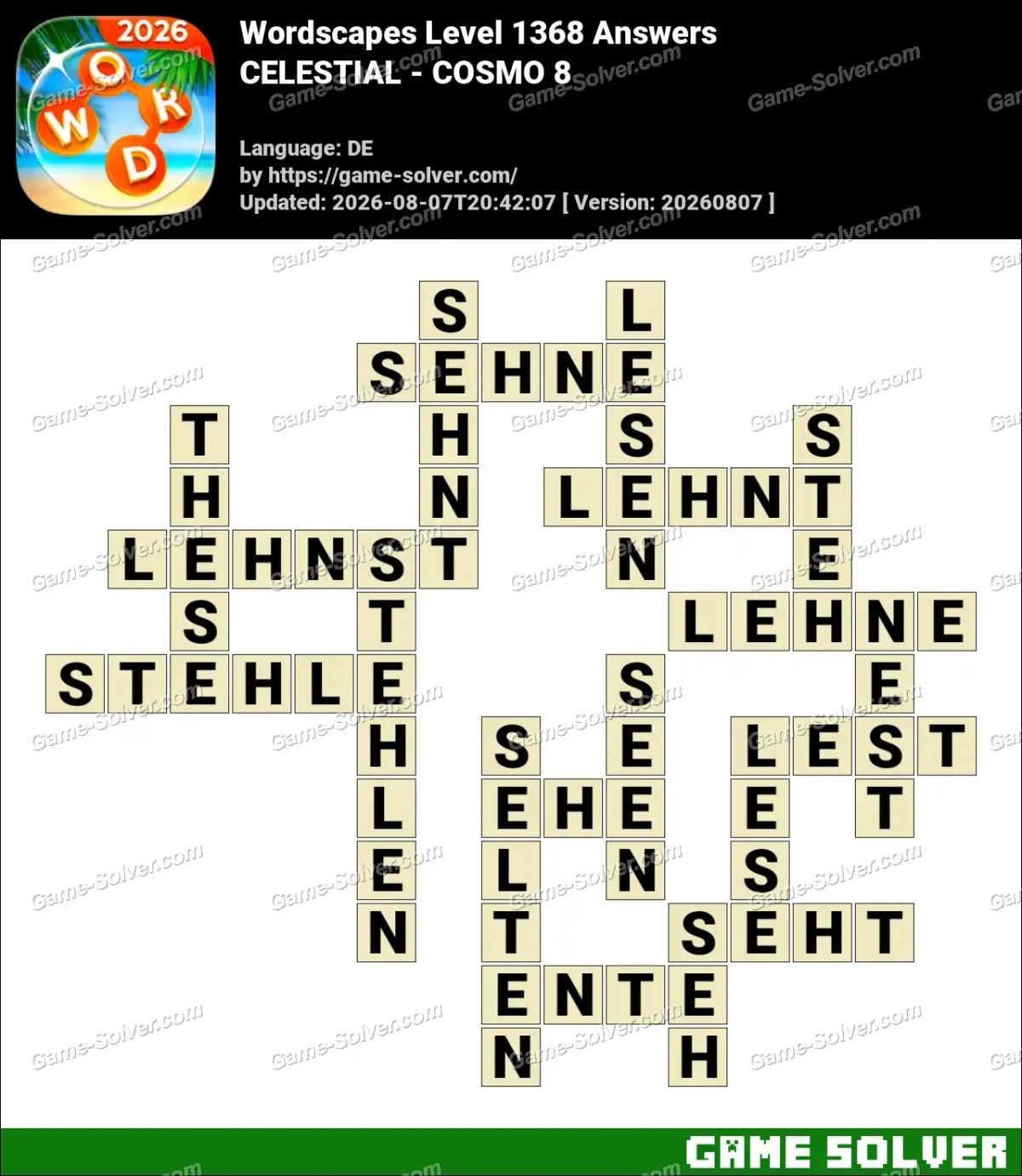 Wordscapes Deutsche Level 1368 Answers — CELESTIAL - COSMO 8