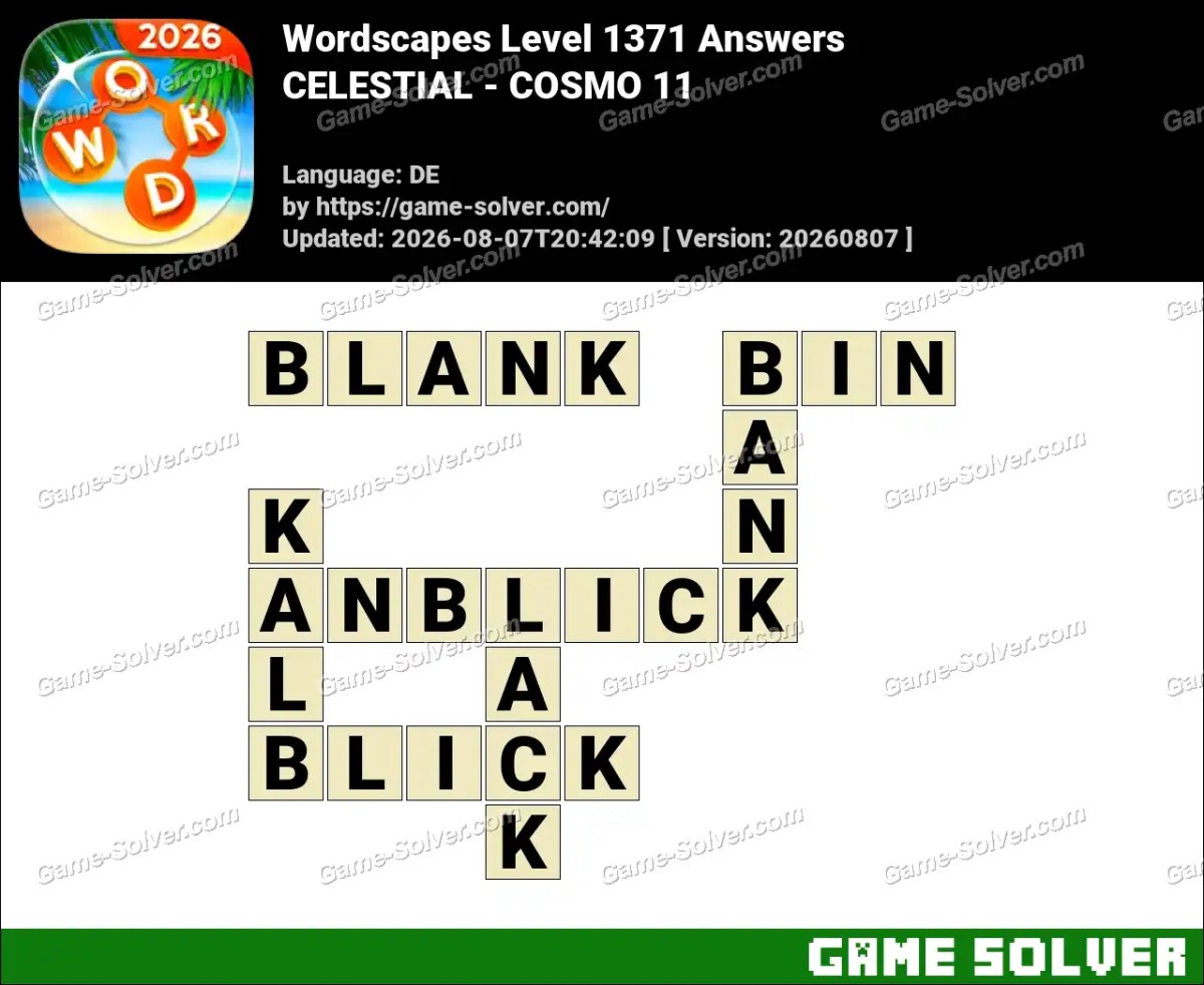 Wordscapes Deutsche Level 1371 Answers — CELESTIAL - COSMO 11
