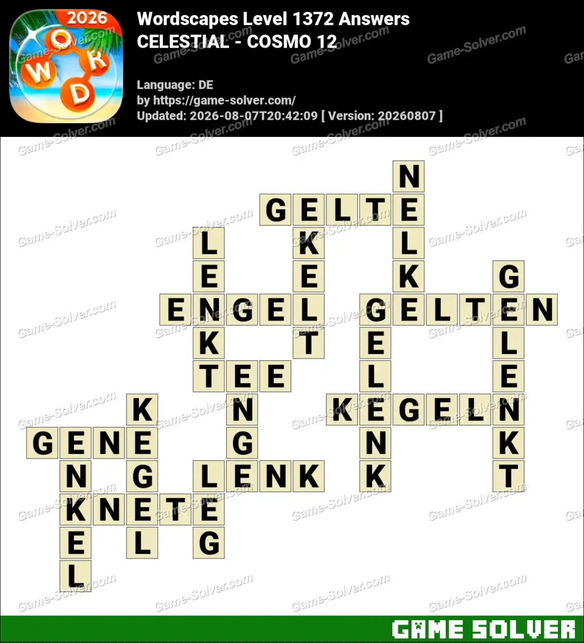 Wordscapes Deutsche Level 1372 Answers — CELESTIAL - COSMO 12