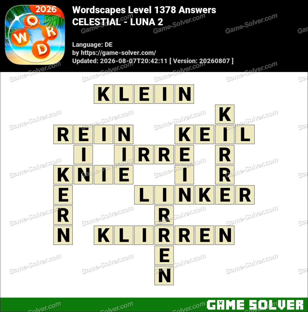 Wordscapes Deutsche Level 1378 Answers — CELESTIAL - LUNA 2