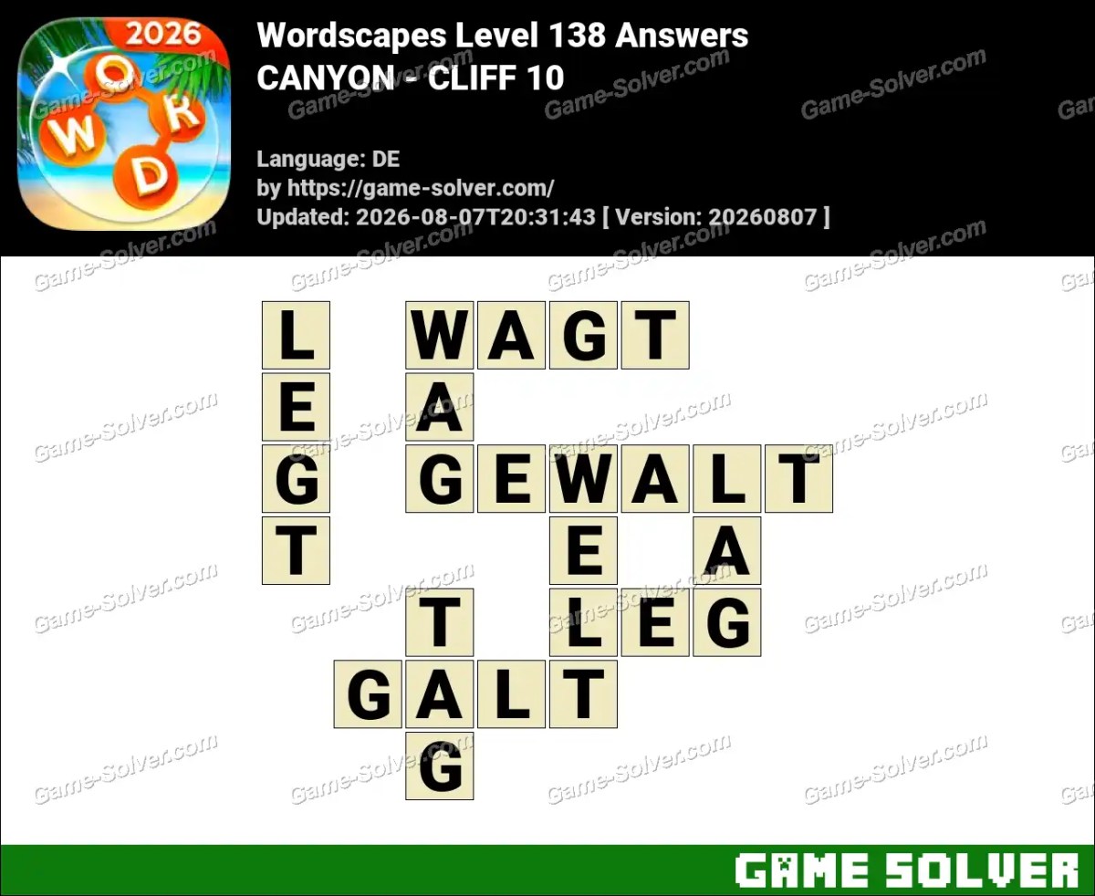 Wordscapes Deutsche Level 138 Answers — CANYON - CLIFF 10 Wordscapes Deutsche Level 138 Answers — CANYON - CLIFF 10